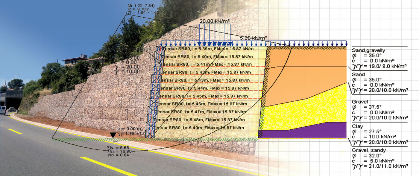 Analysis of Earth Retaining Structures using Layered Walls and Reinforced Soil with DC-Software